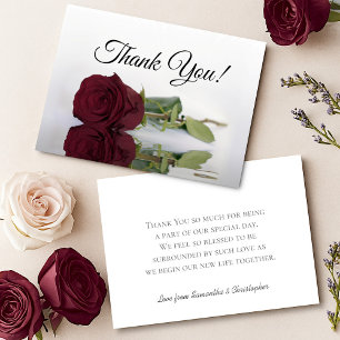 Carte De Remerciements Élégant Mariage Simple Rose Miroir Bourgogne