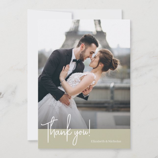 Carte De Remerciements Élégant Mariage Vert Sage Chic (Devant)