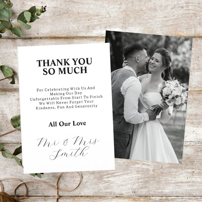 Carte De Remerciements Élégant Marié Noir Et Blanc Photo Mariage (Créateur téléchargé)