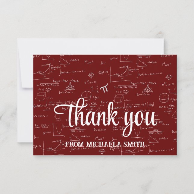 Carte De Remerciements Elegant Maroon Mathematics Formulas Graduation (Devant)