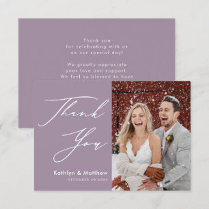 Carte De Remerciements Élégant Mauve Élégant Script Moderne Photo Mariage