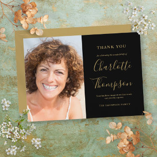 Carte De Remerciements Élégant Mémorial de l'or - Photo funéraire