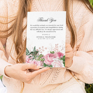 Carte De Remerciements Elégant Mémorial Floral Rose Aquarelle