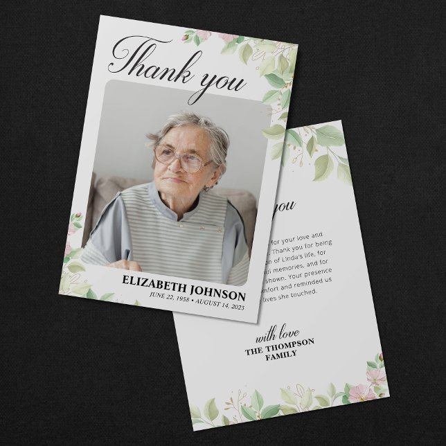 Carte De Remerciements Élégant Mémorial funéraire Floral Photo (Créateur téléchargé)