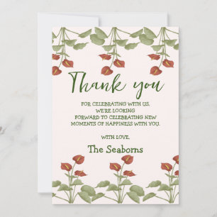 Carte De Remerciements Élégant message de baby shower d'anthurium floral