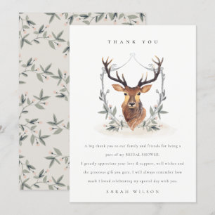 Carte De Remerciements Élégant Mignon Cerf Crépusculaire Couronne Florale