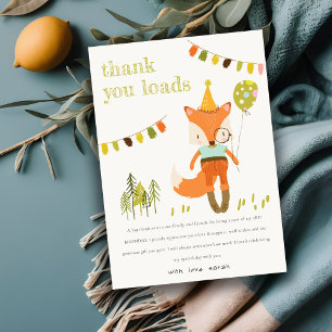 Carte De Remerciements Élégant mignon Woodland Fun Party Fox Anniversaire