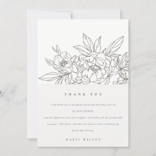 Carte De Remerciements Élégant minimal Baby shower floral Brown