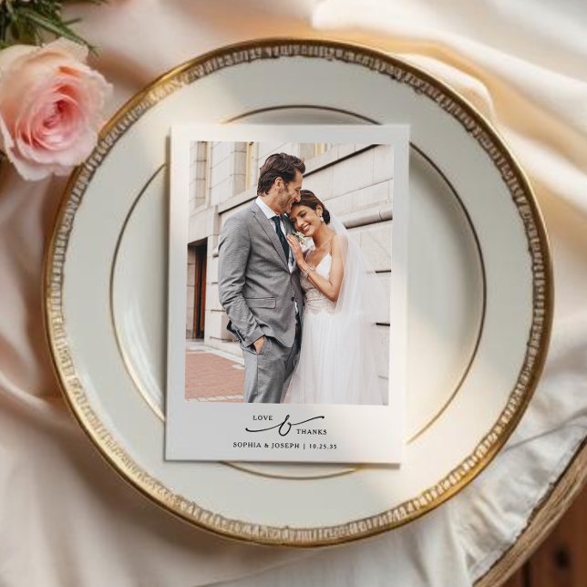 Carte De Remerciements Elegant Minimal Love and Thanks Wedding Photo   (Créateur téléchargé)