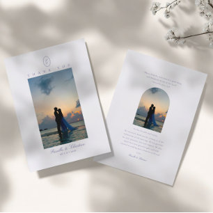 Carte De Remerciements Élégant minimal photo Monogramme Mariage chrétien