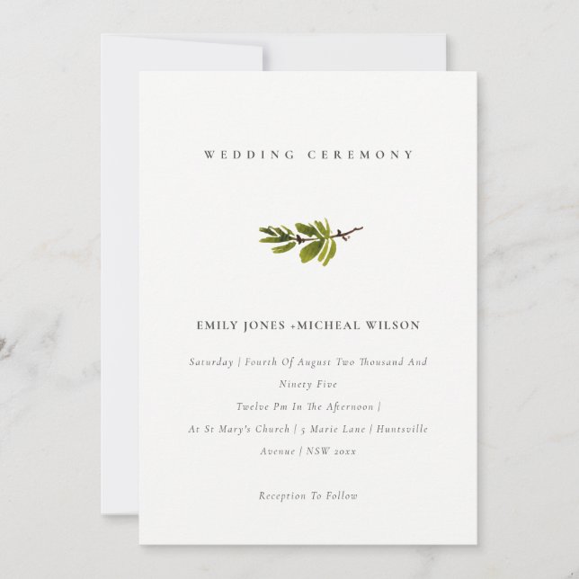 Carte De Remerciements Élégant minimal Simple Pine Branche Mariage Invita (Devant)