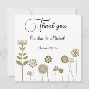 Carte De Remerciements Élégant minimalisme floral or doux intemporel