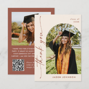 Carte De Remerciements Élégant Minimaliste Graduation 2 Photo Code QR