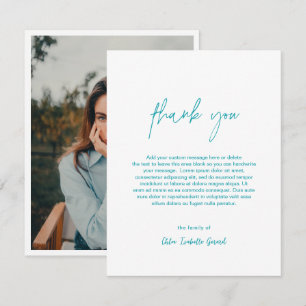 Carte De Remerciements Elégant minimaliste Turquoise Photo moderne Funéra