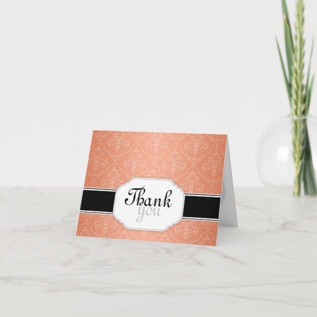 Carte De Remerciements Elegant Modern Orange Damask Thank You Cards (Devant)