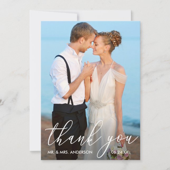Carte De Remerciements Élégant Moderne Calligraphie Mariage photo (Devant)