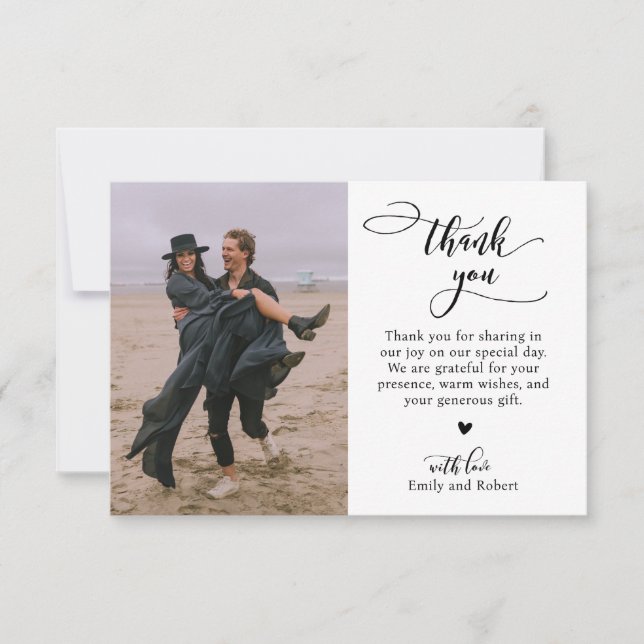 Carte De Remerciements Élégant Moderne Calligraphie Script Mariage photo (Devant)