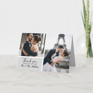 Carte De Remerciements Elégant moderne Grey 2 Photo Collage Mariage