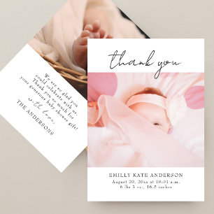 Carte De Remerciements Élégant moderne manuscrit 2 Photos Baby shower