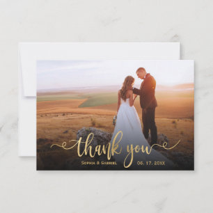 Carte De Remerciements Élégant moderne Mariage de photo de script or