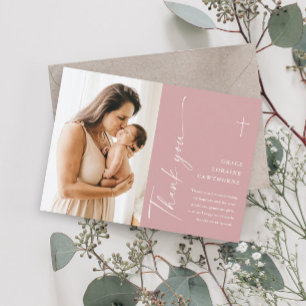 Carte De Remerciements Élégant moderne Script photo Baptême