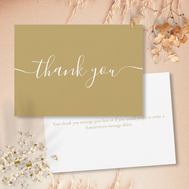 Carte De Remerciements Élégant Moderne Simple Chic Écriture (Gold Chic Simple Modern Elegant Script Thank You Card)