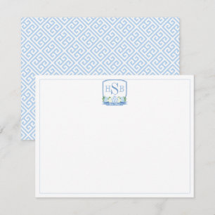 Carte De Remerciements Élégant Monogramme Bleu et Blanc de Style Chinoise