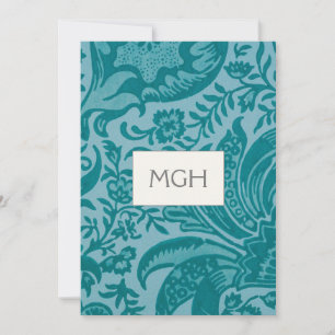 Carte De Remerciements Élégant Monogramme botanique Turquoise