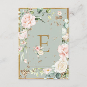Carte De Remerciements Élégant Monogramme Lettre E Aquarelle Roses Floral