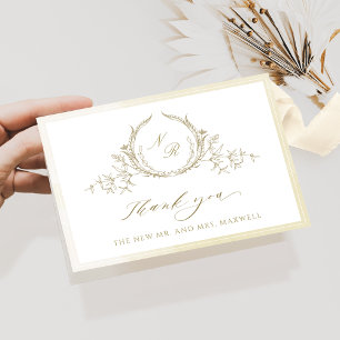 Carte De Remerciements Élégant Monogramme, Mariage d'aquarelle Champagne