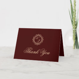 Carte De Remerciements Élégant Monogramme Or Luxe Mariage Bourgogne