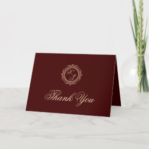 Carte De Remerciements Élégant Monogramme Or Luxe Mariage Bourgogne