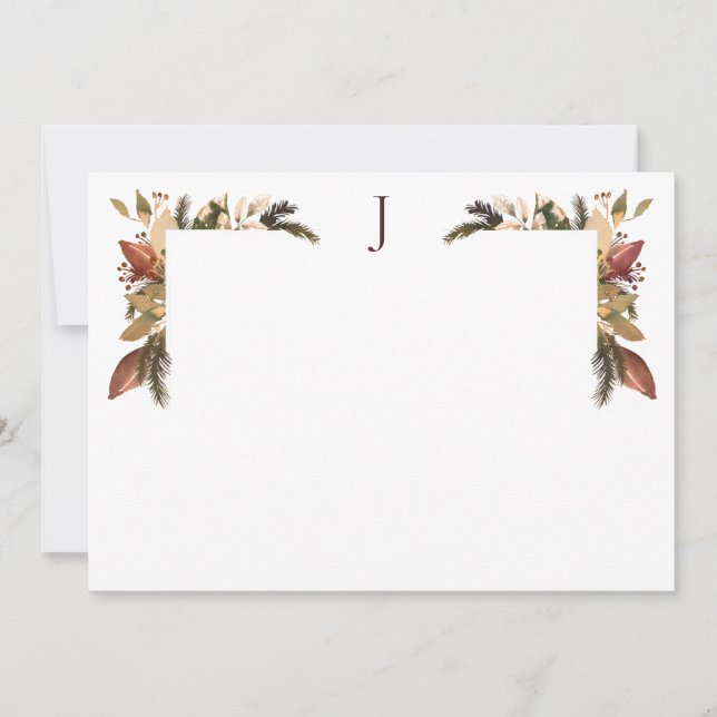 Carte De Remerciements Élégant Monogramme Or Vert Foliage (Devant)