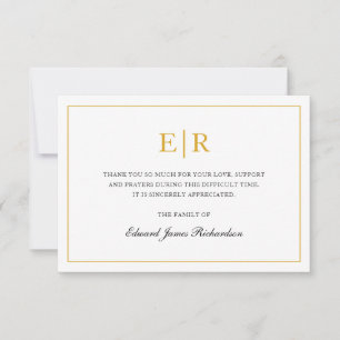 Carte De Remerciements Élégant Monogramme Simple Sympathie Gold Funéraill