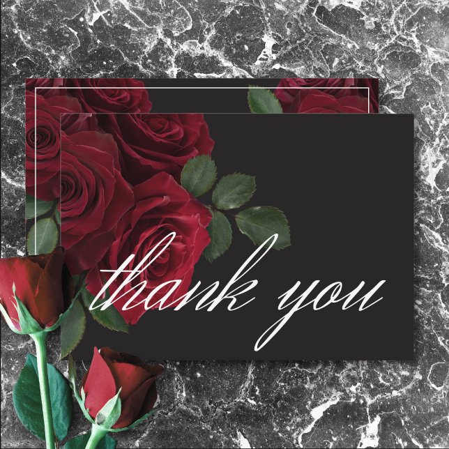 Carte De Remerciements Élégant Moody Blood Red Roses Floral Mariage (Elegant Moody Blood Red Roses Floral Wedding Thank You Card)