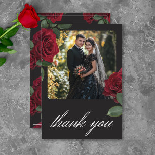 Carte De Remerciements Élégant Moody Blood Red Roses Floral Photo Mariage