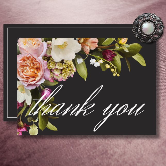 Carte De Remerciements Élégant Moody Bourgogne & Mariage rose (Elegant Moody Burgundy & Pink Floral Wedding Invitation)