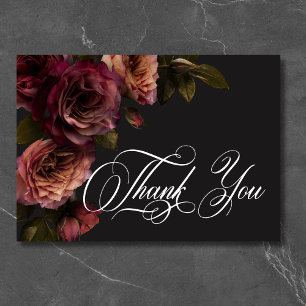Carte De Remerciements Elégant Moody Muted Rust & Burgundy Floral Mariage