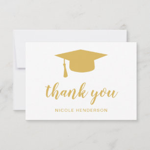 Carte De Remerciements Elégant Mortar Board Faux Gold Graduation