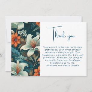 Carte De Remerciements Élégant Motif de feuillage de fleurs Anniversaire