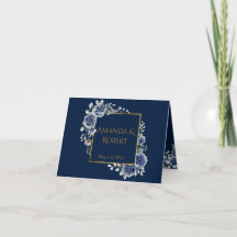 Elegant Navy and Gold Floral Wedding Folded 