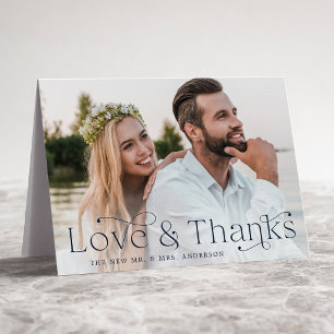 Carte De Remerciements Elegant Navy Love and Thanks Photo Mariage