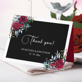 Carte De Remerciements Élégant Noël Floral Rose Mariage de vacances