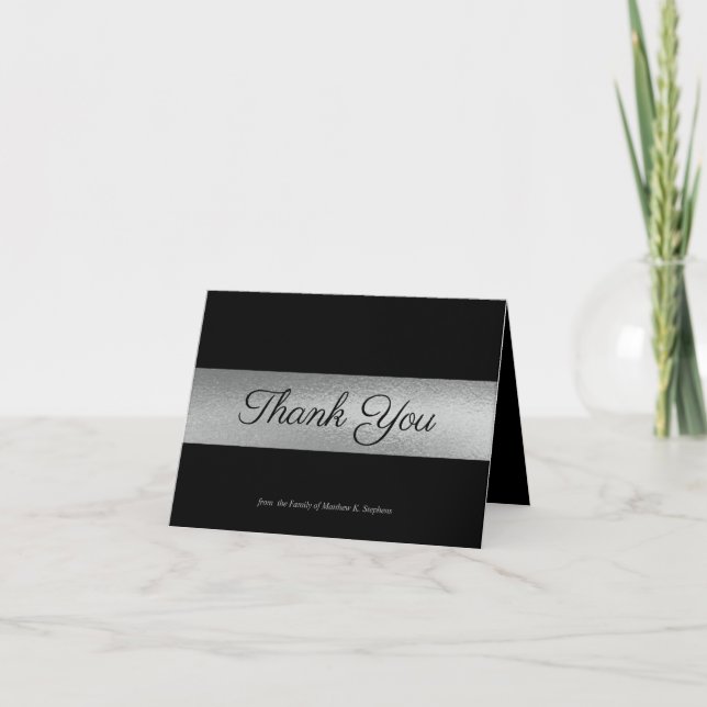 Carte De Remerciements Élégant noir | Bereavement argenté (Devant)