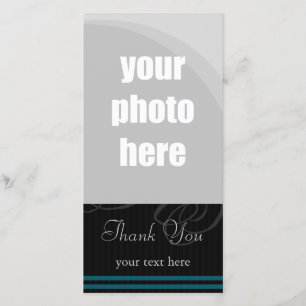 Carte De Remerciements Élégant noir/bleu "Merci "