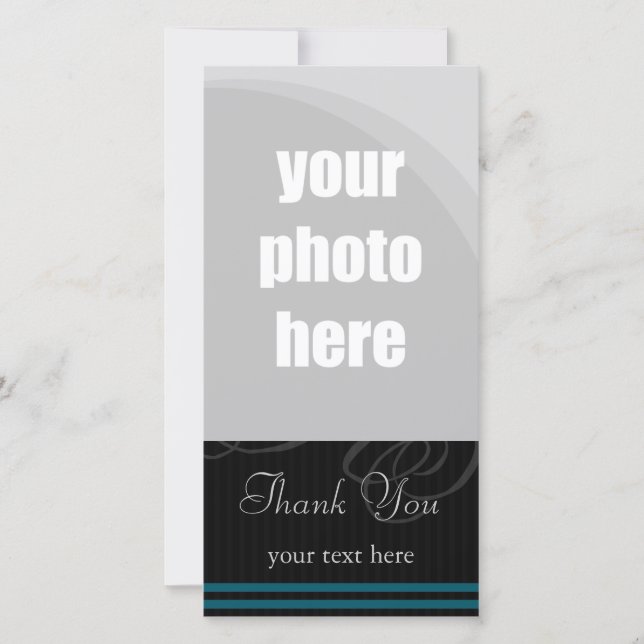 Carte De Remerciements Élégant noir/bleu "Merci " (Devant)