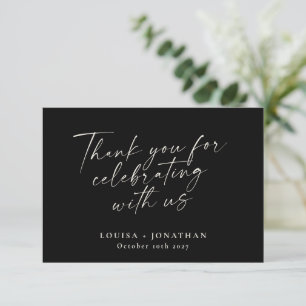Carte De Remerciements Élégant Noir Script Custom Wedding Enclôture
