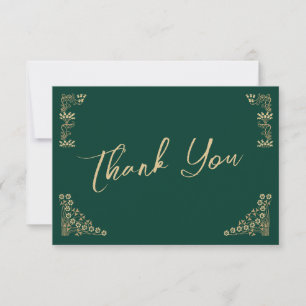 Carte De Remerciements Elégant or Art Déco sur mariage vert