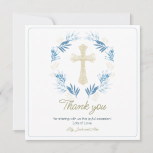 Carte De Remerciements Élégant Or Bleu Première Communion Sainte