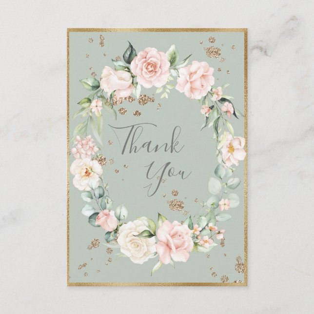 Carte De Remerciements Elégant or romantique aquarelle Mariage floral (Devant)